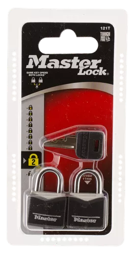Master Lock Padlock, Master 121tDbl Pack Keyed Vinyl