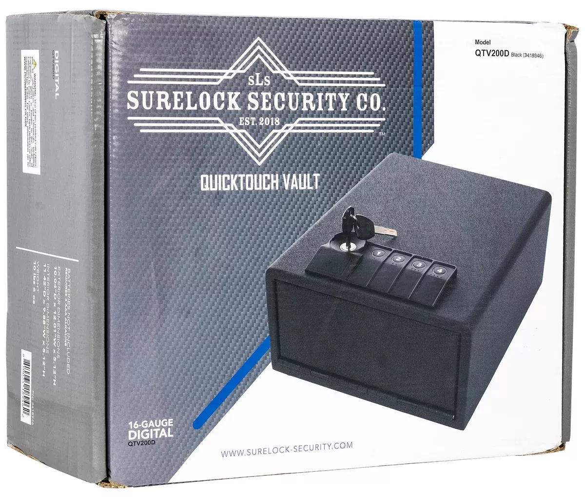 Surelock Security 3418946 QuickTouch 200 Digital Keypad/Key Entry Matte Black Steel Holds 1 Handgun 5.12"H x 9.88"W x 11.42"D