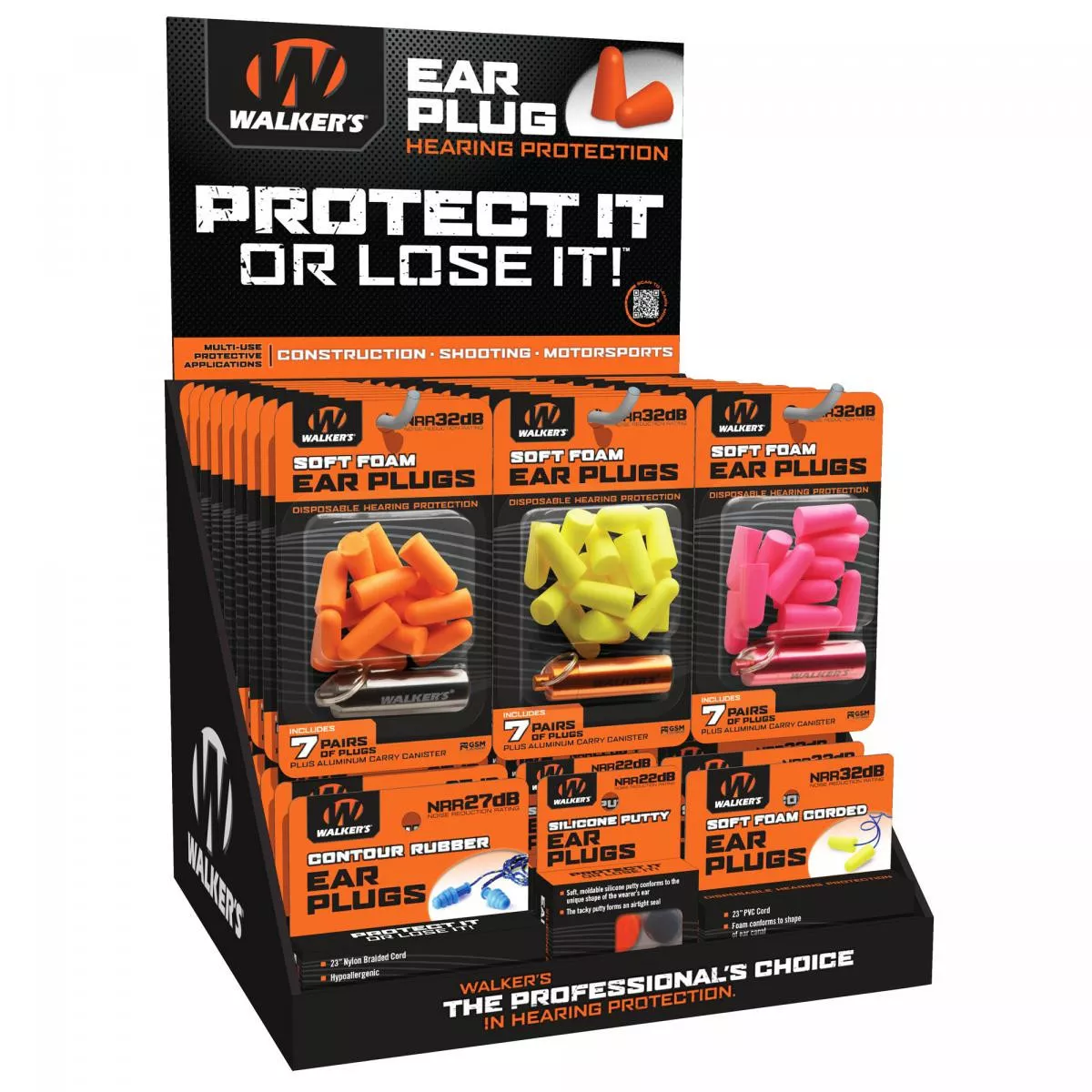 Walker's Ear Plug Display 58 Packs